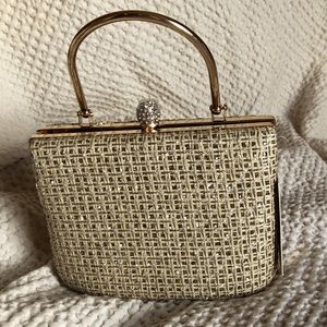 D’Margeaux Gold, Silver and Straw weave evening bag! 5.5” H x 7.5” L and 3.5” W